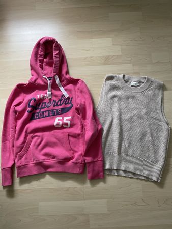 Superdry Pullover pink und Weste beige Grösse S