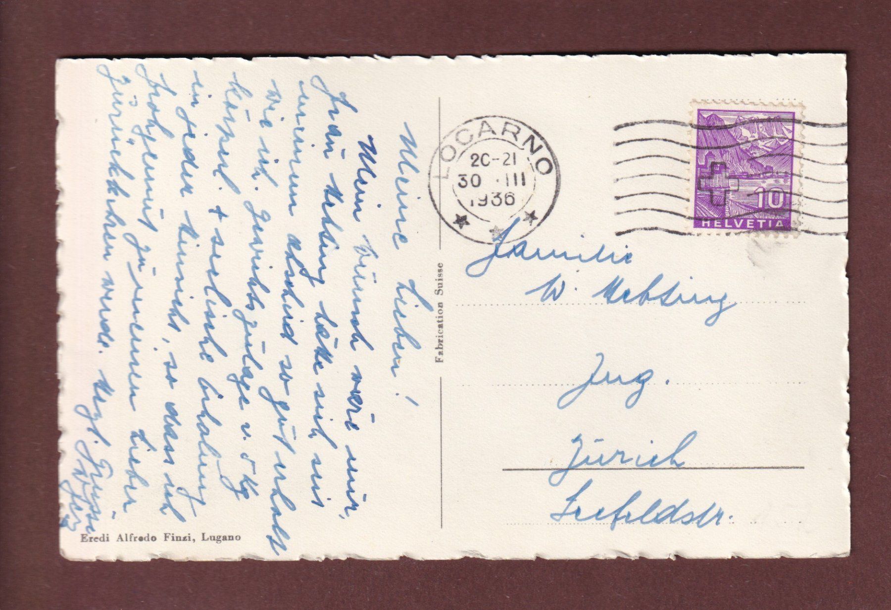 Cartoline postali: LOCARNO - Rivapiana - 1936 – Usato da Pully venduto da nicecards-shop 1