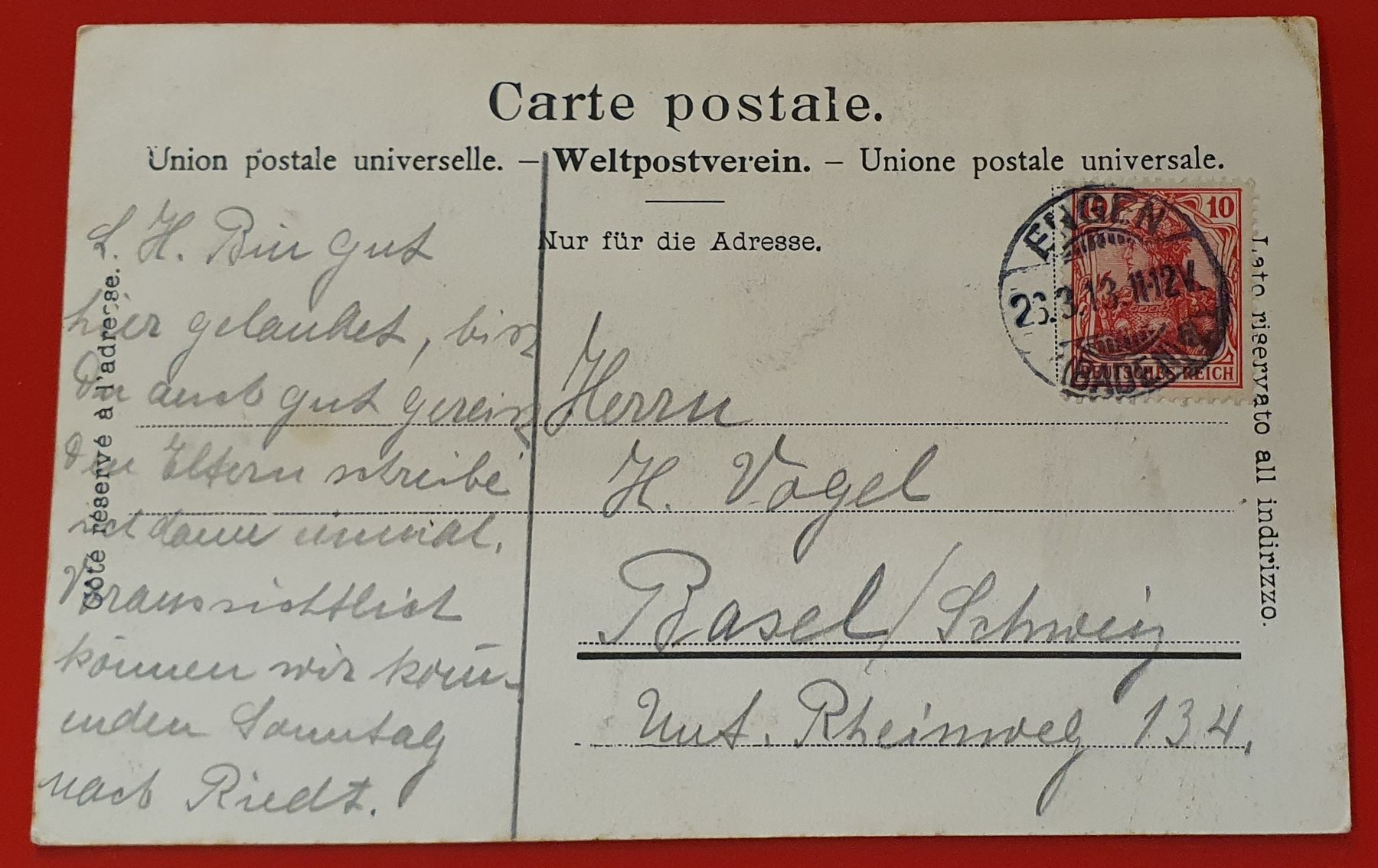Cartoline postali: St. Alban - Basel 1913 – Usato da Kreuzlingen venduto da Rschweiz1 1
