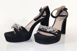 Miu Miu Plateau Sandalen, schwarz, verziert, Neu, Gr. 40