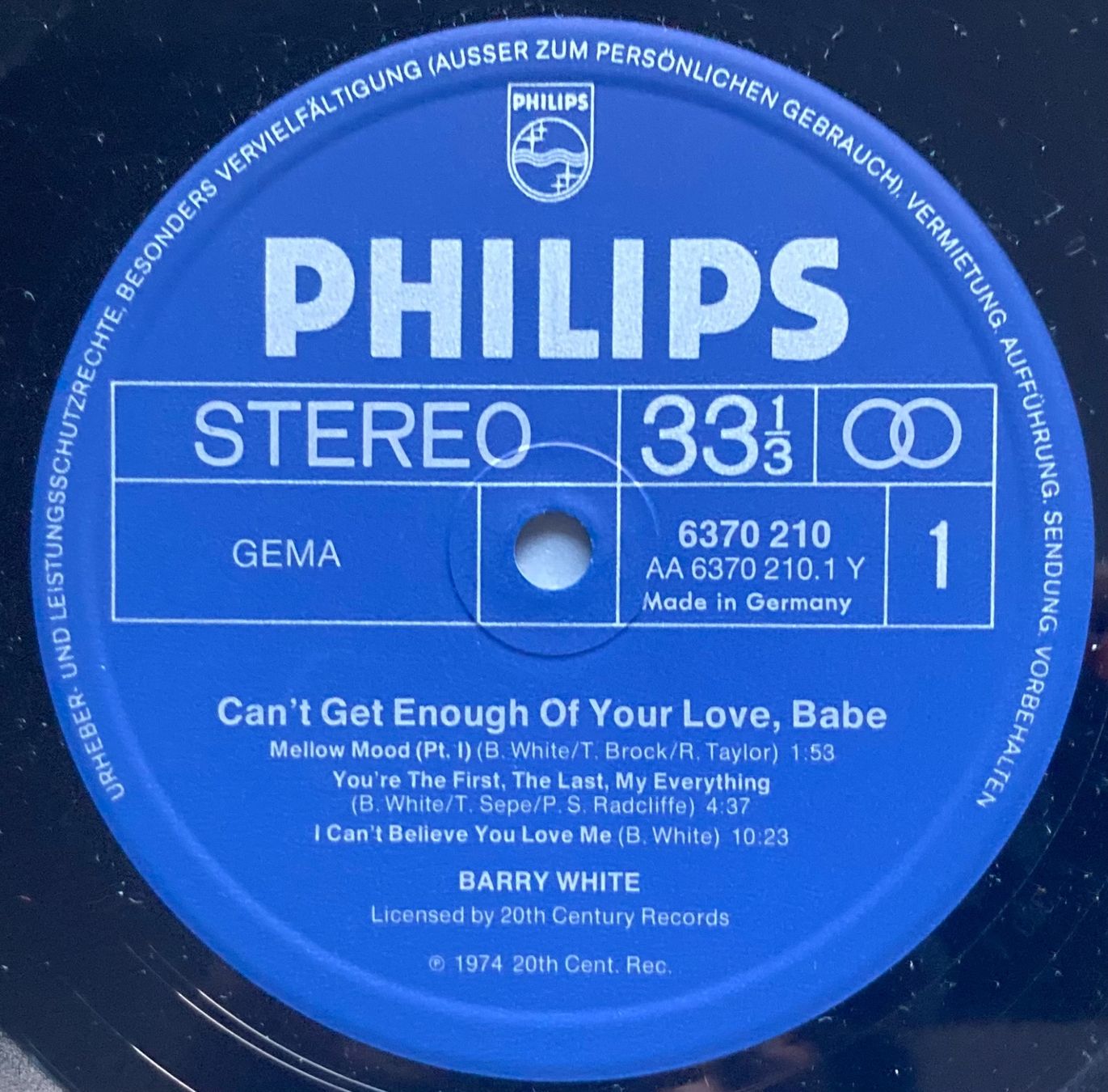 Schallplatten: BARRY WHITE - CAN'T GET ENOUGH – Gebraucht aus Poliez-Pittet von Newtown-Records 2