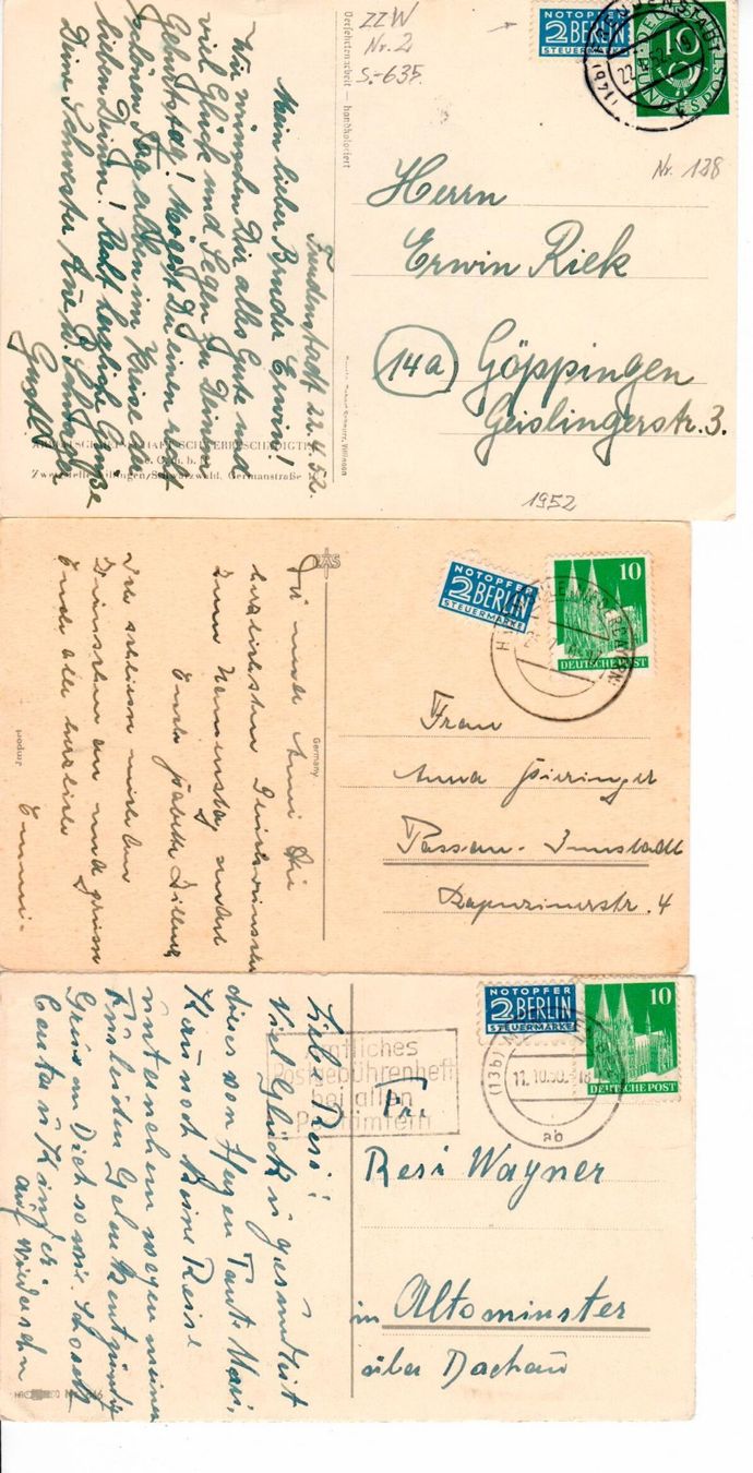 Tous les timbres: Karten Notopfer Berlin – D'occasion à Wolhusen par Curver9