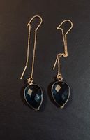 Longues boucles dorées perle en verre bleu