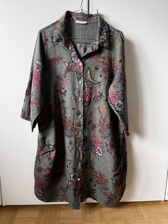 Paprika Tunikakleid, Gr. M, Khaki Blumenmuster, Leinen