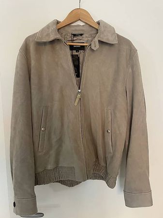 Mackage Giovanni Suede Bomber Jacket  Taupe  Size 42