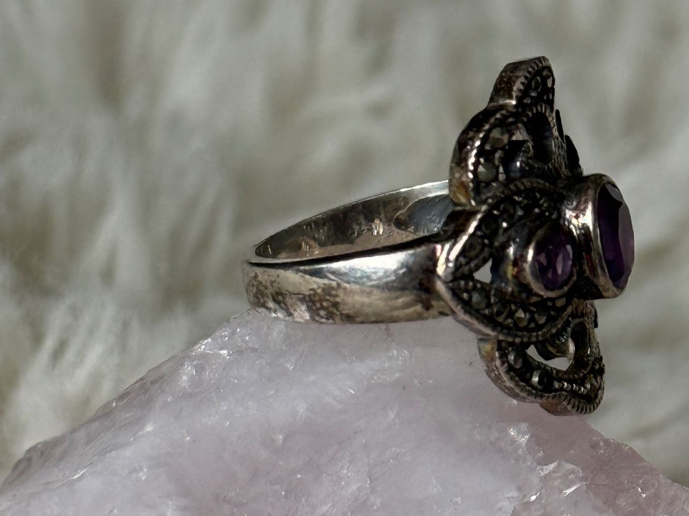 Anelli: Vintage Silberring 925 mit lila Steinen – Usato da Istighofen venduto da Ringparadies 2