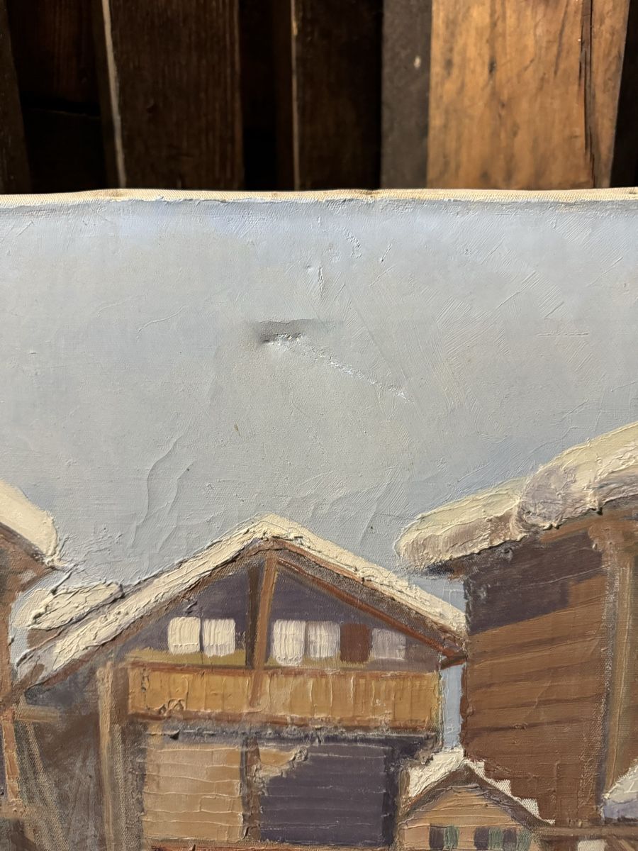 Dipinti: Vue de montagne enneigé, tableau – Usato da Genève venduto da GenevasWunderkammer 3