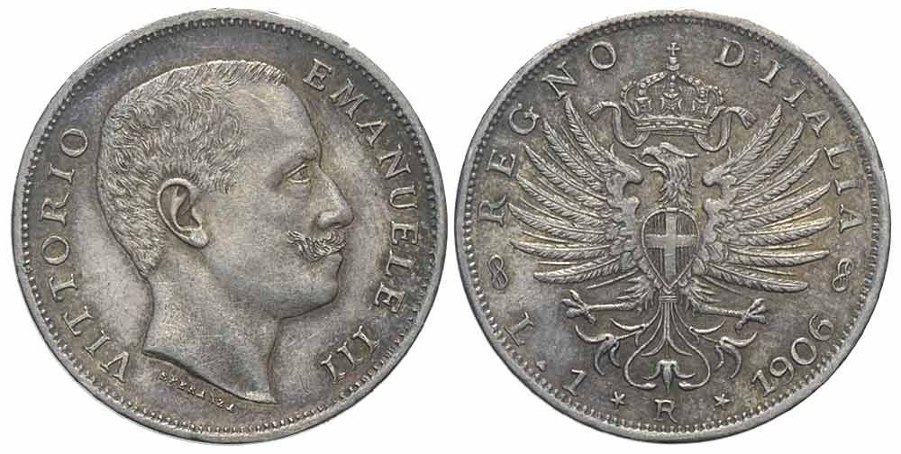 Tutti le monete: Italien, 1 Lira 1906 – Usato da Chiasso venduto da Novamarketing