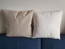 2 Sofakissenhüllen, Baumwolle,Leinen, braun bestickt