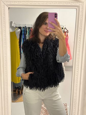 Luisa Cerano Weste Webpelz Gr. 40 blau Gilet Kunstfell