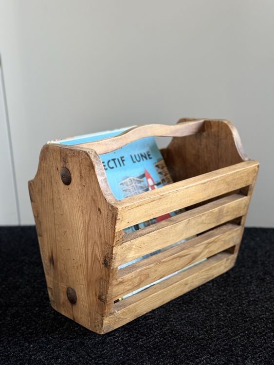 Porte-revues En Bois Rustique – Panier Rangement Pour Magazines, Journaux, Jouets – Design élégant 33x13x23.5 Cm