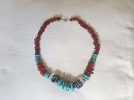 Türkis une Obsidian Boho Halskette / collier hippie turquois