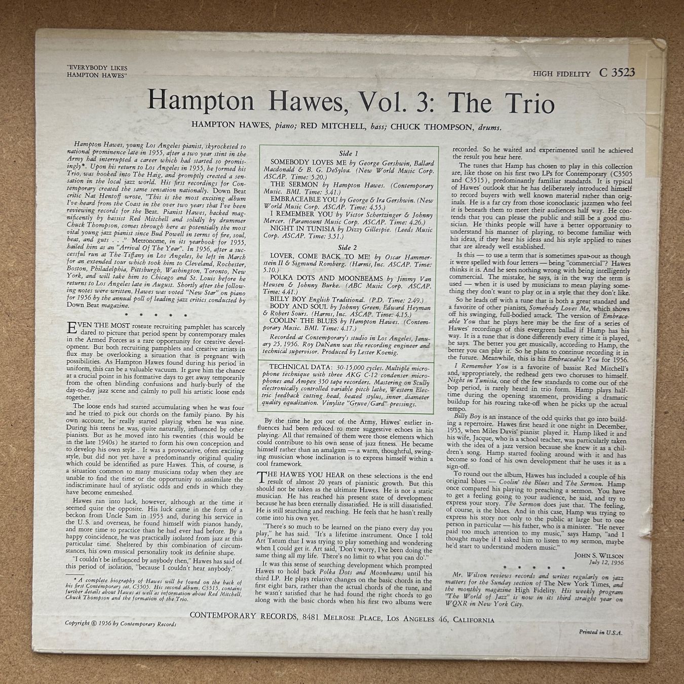 Dischi in vinile: Hampton Hawes  Everybody Likes Hampton Hawes Vol. 3 LP – Usato da Lausanne venduto da Pask1 1