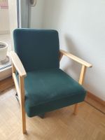 Fauteuil velours vert avec accoudoirs bois