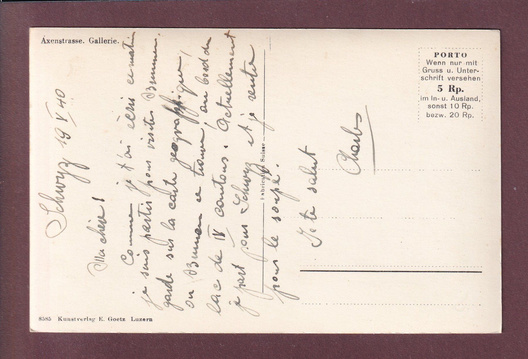 Ansichtskarten: AXENSTRASSE - Gallerie - 1940 – Gebraucht aus Pully von nicecards 1