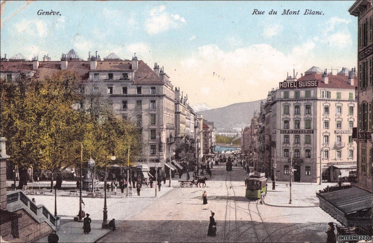 Ansichtskarten: Genf 1908 Tram Hotel Suisse – Gebraucht aus Basel von intermezzo12