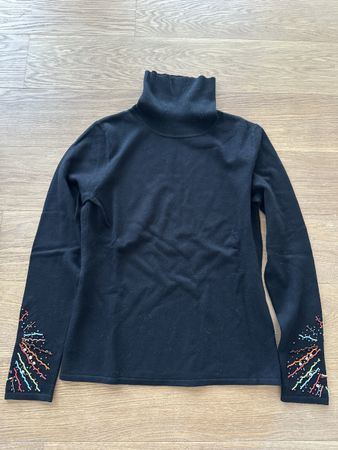 Black Turtleneck Sweater with Beaded Cuffs - Size Small