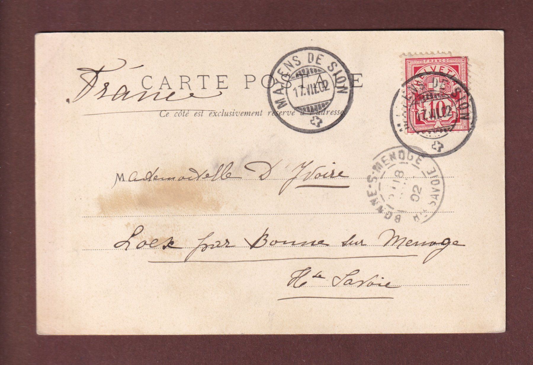 Cartoline postali: MAYENS DE SION - La Chapelle - 1902 – Usato da Pully venduto da nicecards-shop 1