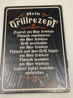 Emaille Schild Grillrezept Lustiger Spruch Bier Grillen NEU