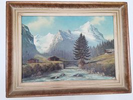 Berglandschaft mit Fluss, H. Herzer Ölgemälde