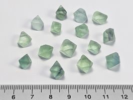 grüne Fluorit Oktaeder Kristalle 7 bis 10mm, 15Stk.