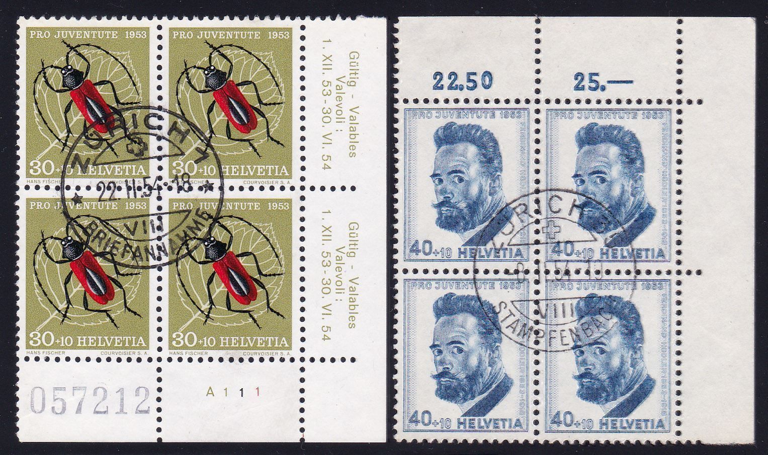 Tutti i francobolli: J151+152, 4er-Blocks mit ZT-Stempel – Usato da Wenslingen venduto da riger11