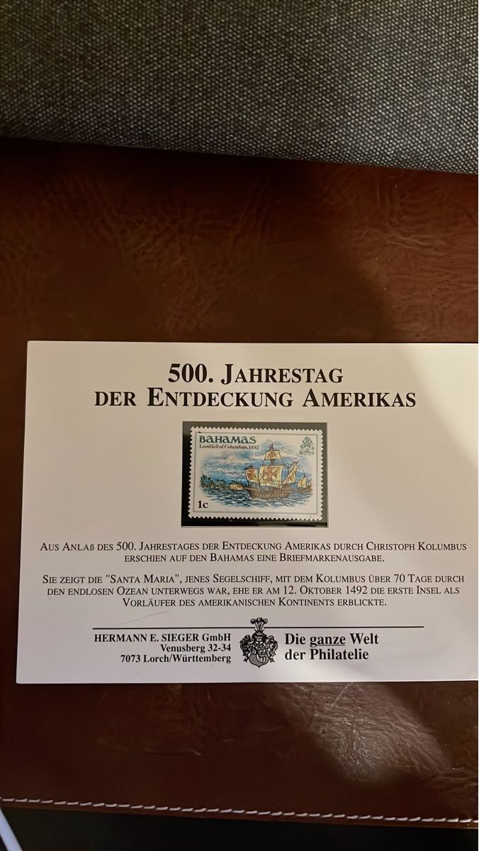 Tutti i francobolli: Bahamas Jubiläums-Briefmarke Entdeckung Amerikas – Nuovo e nell'imballaggio originale da Maur venduto da Simon_H85