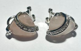 Elegante Ohrclips mit Rosenquarz, 925er Silber, neuwertig