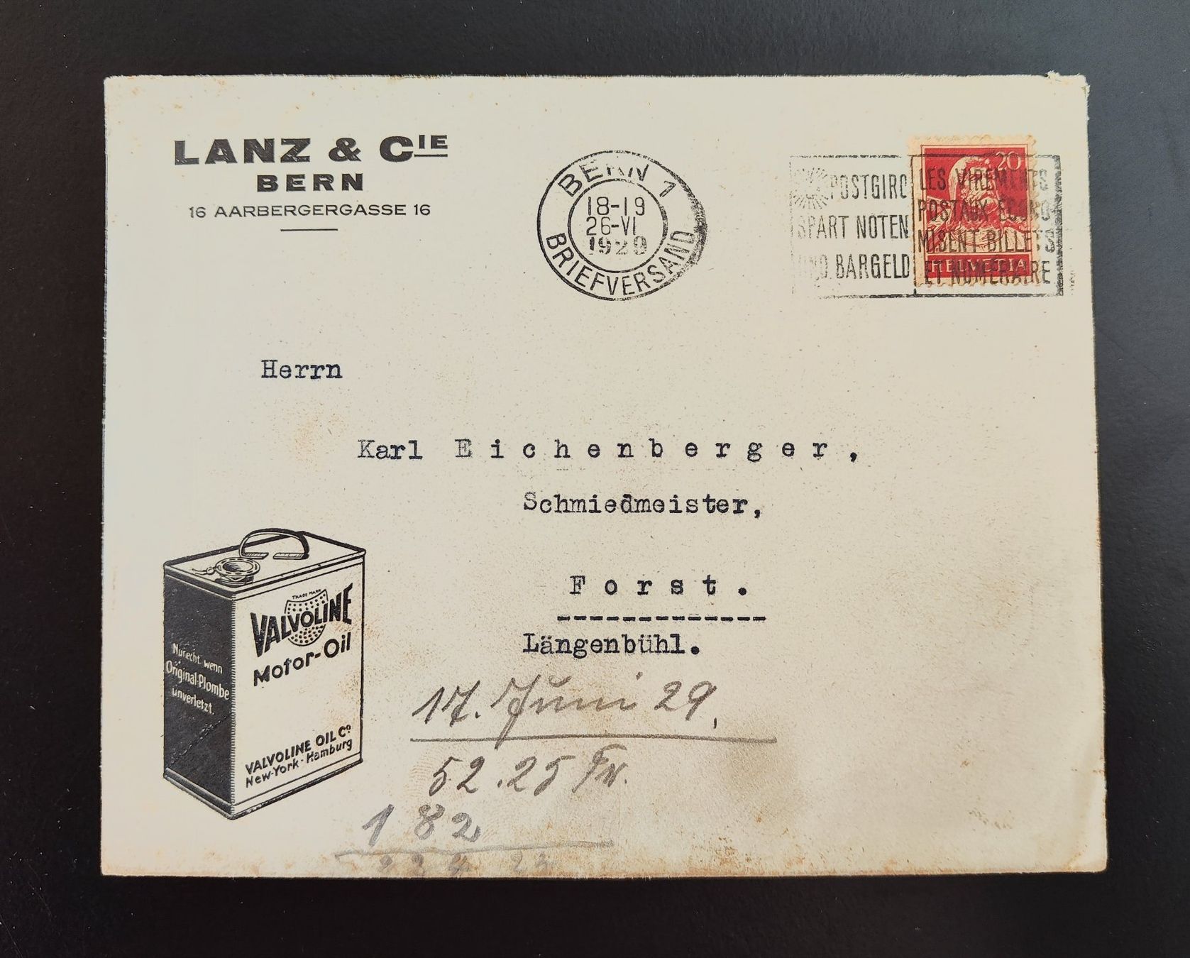 Buste & buste per spedizione: Couvert Lanz Bern 1929 – Usato da Lenzburg venduto da Dani_Lenzburg