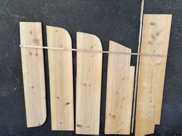 5 Fichtenbretter, Fensterladen & dickes Brett, wurmstichig