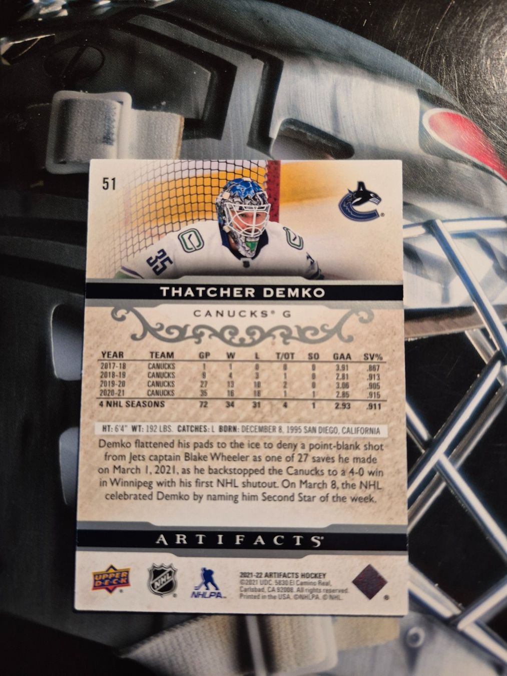 NHL Carte collezionabili: NHL Thatcher Demko Vancouver Canucks – Usato da Treiten venduto da Sauber73 1