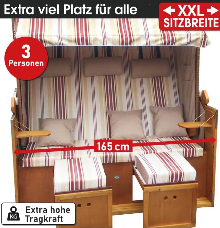 Liegen & Liegestühle: Strandkorb 3-Sitzer + Schutzhülle - Rot/Beige Gestreift – Neu und originalverpackt aus Wallenwil von toesstal-vertrieb 3