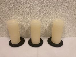 Kerzen 3er Set, je 14 x 6 cm, je 350g, offwhite gefrostet