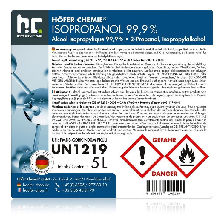 Produktbild von Isopropanol 99,9% – 6 X 1L Reinigungsmittel Von PAINTSYSTEMS, Für Oberflächen & Werkzeuge