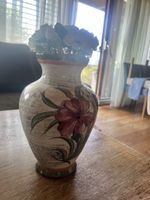 Keramikvase handbemalt Blumenmuster guter Zustand