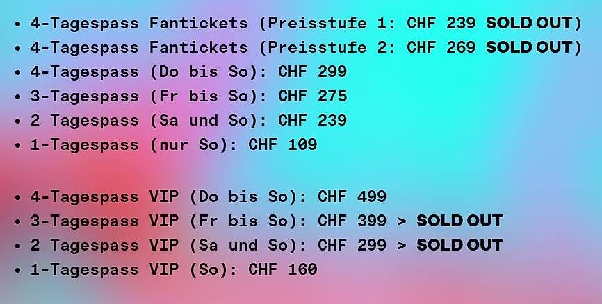 Billets: OASG 2-Tagespass Samstag/Sonntag VIP – D'occasion à St. Gallen par Tt101889 1