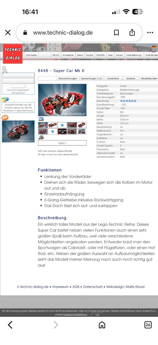 Lego Baukästen: LEGO TECHNIC 8448 Super Car Mk II – Gebraucht aus Kirchdorf AG von milmio 9