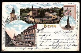 Lithographie Bern, Bärengraben, Warenhaus Gebrüder Loeb, Mün