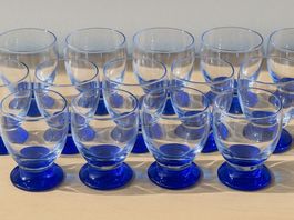 14 Vintage Trinkgläser Handgeblasen Kobaltblau dessert 60er