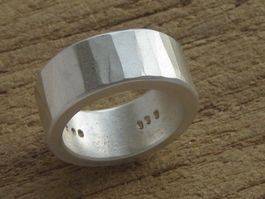 breiter UNIKAT Ring Silber 999 Hammerschlag / Gr. 54