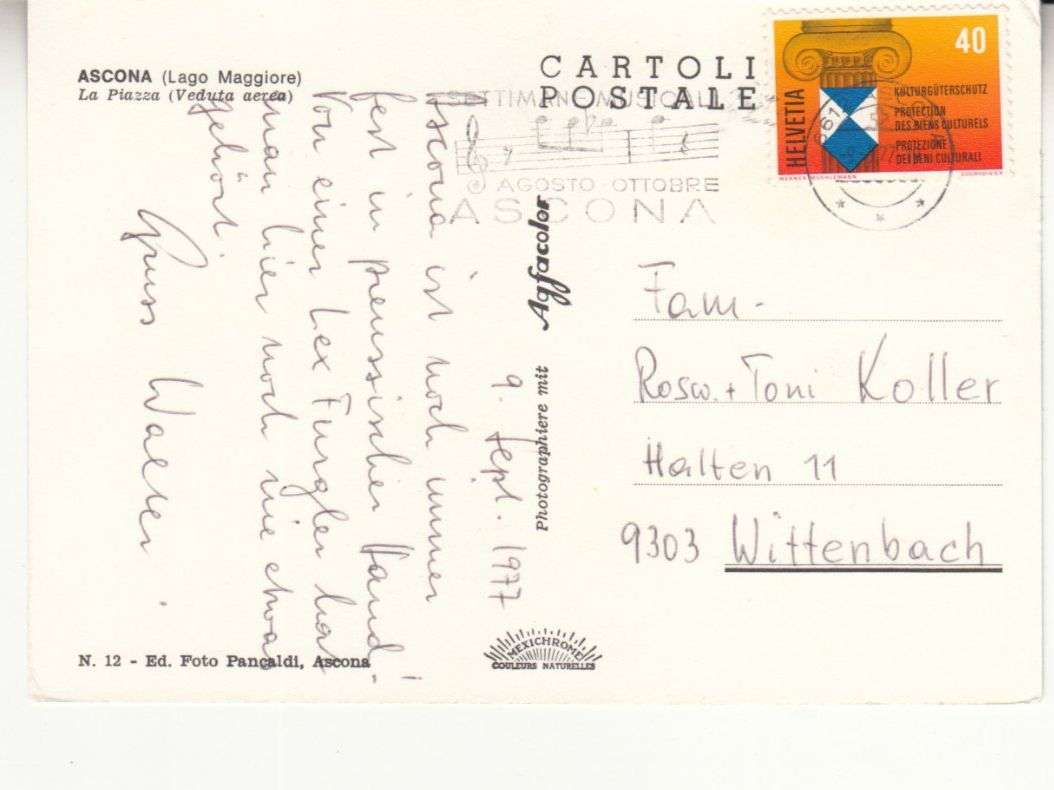 Cartoline postali: Ascona 1977 – Usato da Bürglen TG venduto da StampGraf 1