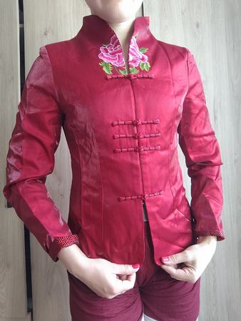 Burgundy Embroidered Jacket China Japan S