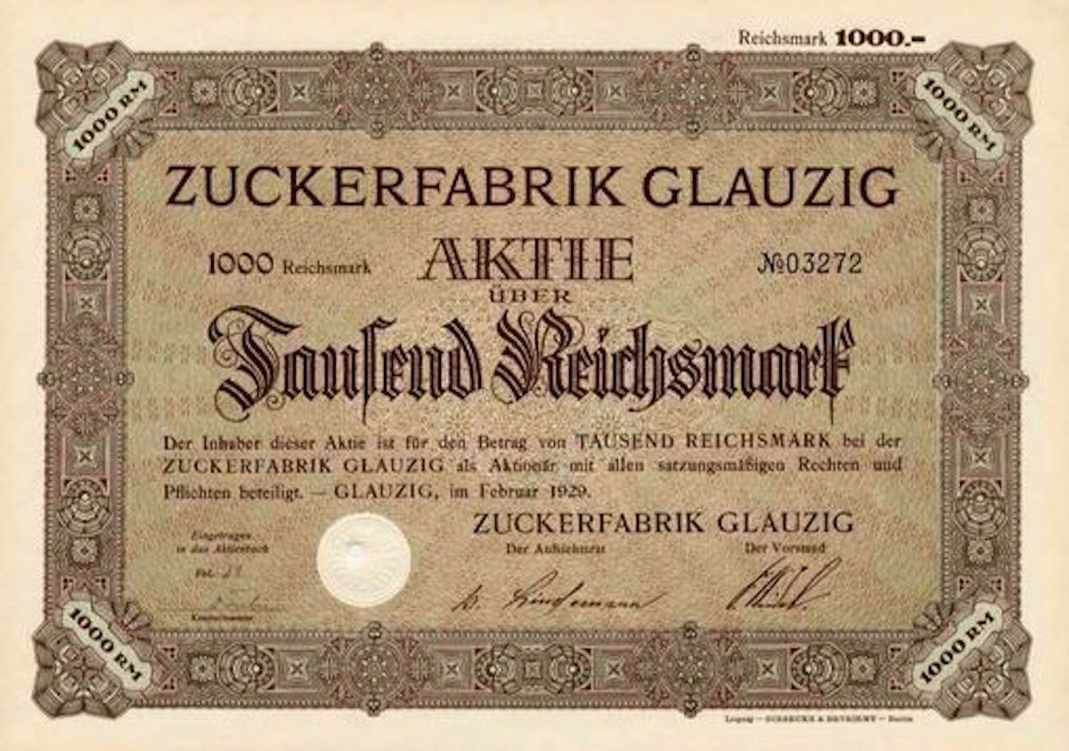 Dokumente: Zuckerfabrik Glauzig, Glauzig - 1929 – Gebraucht aus Solothurn von Sgasche