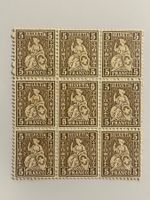 1881 Sitz. Helvetia ZNr. 45 im Bogen 9 Stück. ABART: Doppel