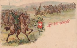 Militär- Schweiz- Litho-Karte Soldatengruss.