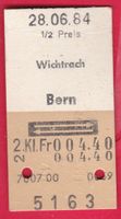 KARTON BILLETT, WICHTRACH - BERN, 2.KLASSE, RETOUR, HALBTAX