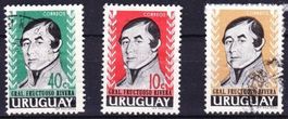 3 timbres Uruguay - 1962 - Gral. Fructuoso Rivera. - Obl.