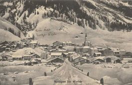 Splügen GR Dorf im Winter ca. 1920 Strasse nicht gepflügt