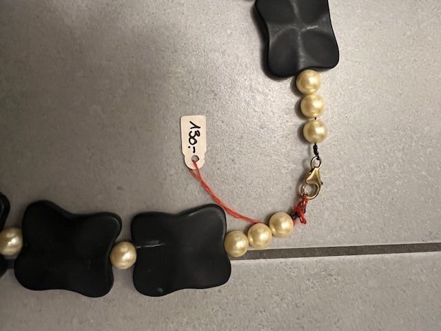 Onyx Catenine: Schöne Kette, Onyx mit Perlen 925 silber Verschluss – Usato da Neerach venduto da romiping 6