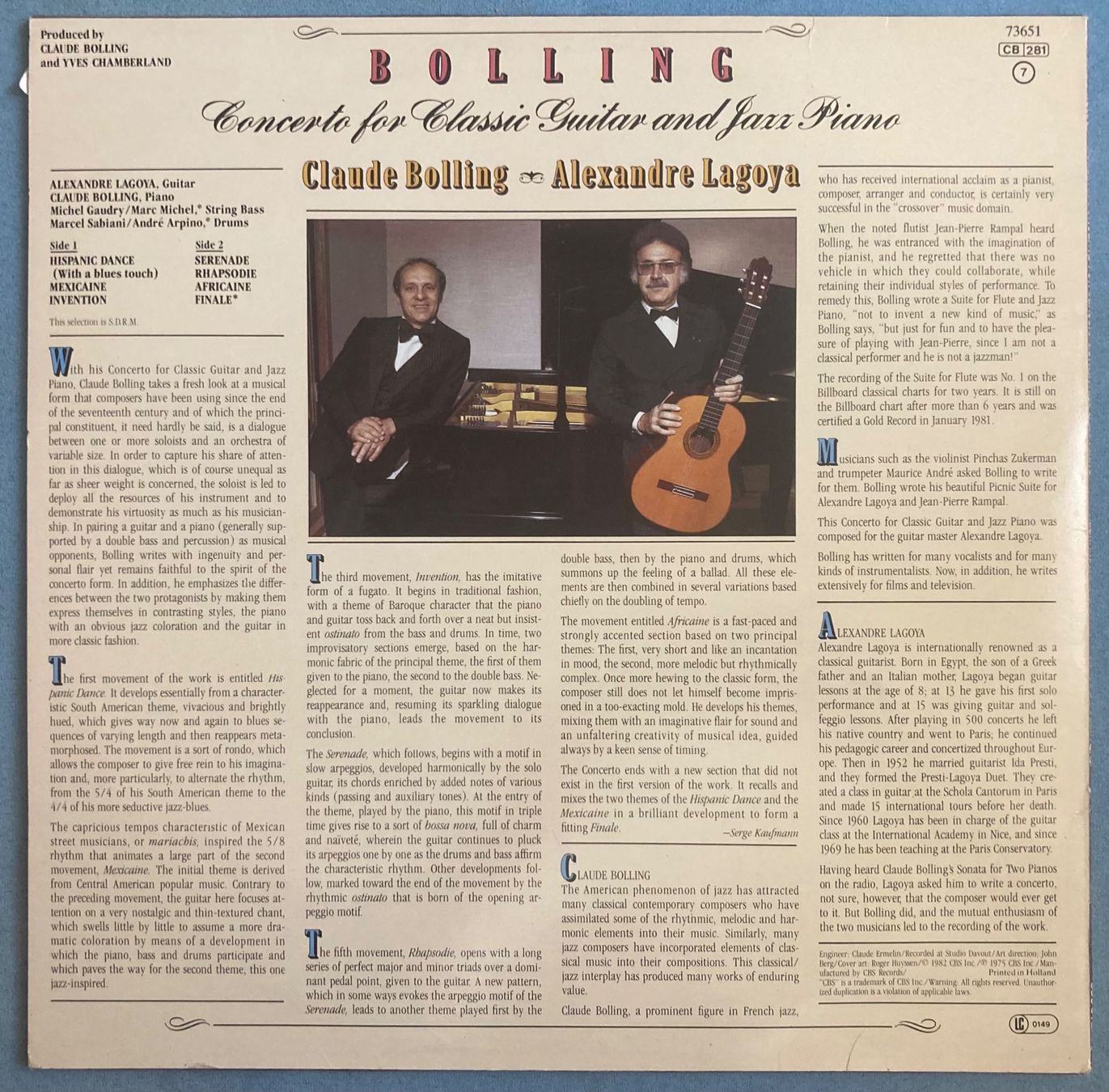Dischi in vinile: CLAUDE BOLLING / ALEXANDRE LAGOYA - CONCERTO FOR CLASSIC GUI – Usato da Poliez-Pittet venduto da Newtown-Records 1